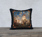 18″ Square Canvas or Cotton Canvas Pillowcase — USS Constitution with Border— Back Emblem in White on Deep Navy