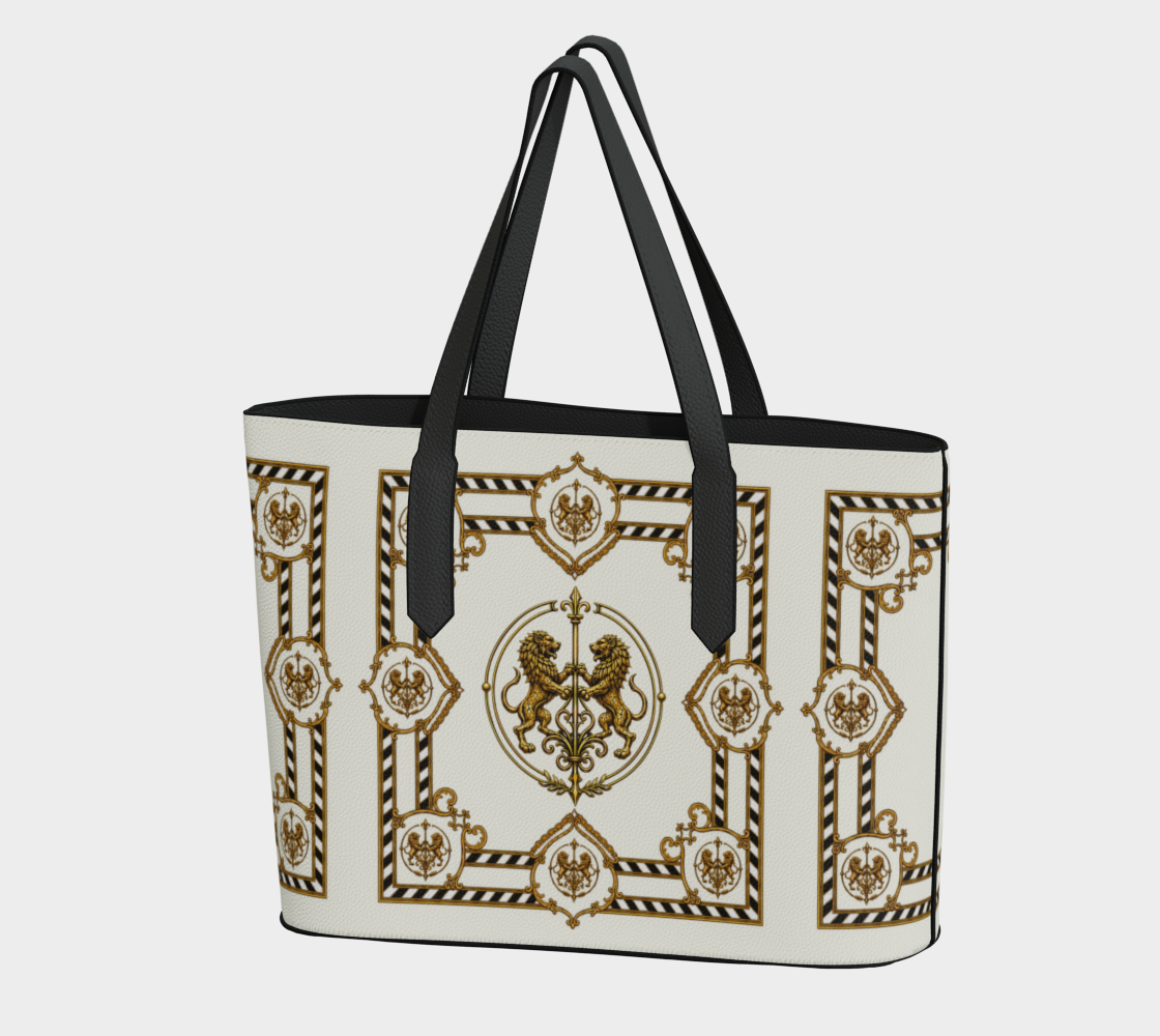 Tote — Inspired by Louis C. Tiffany (1848–1933) and a French Teacup and Saucer — Gold Lions on Antique White