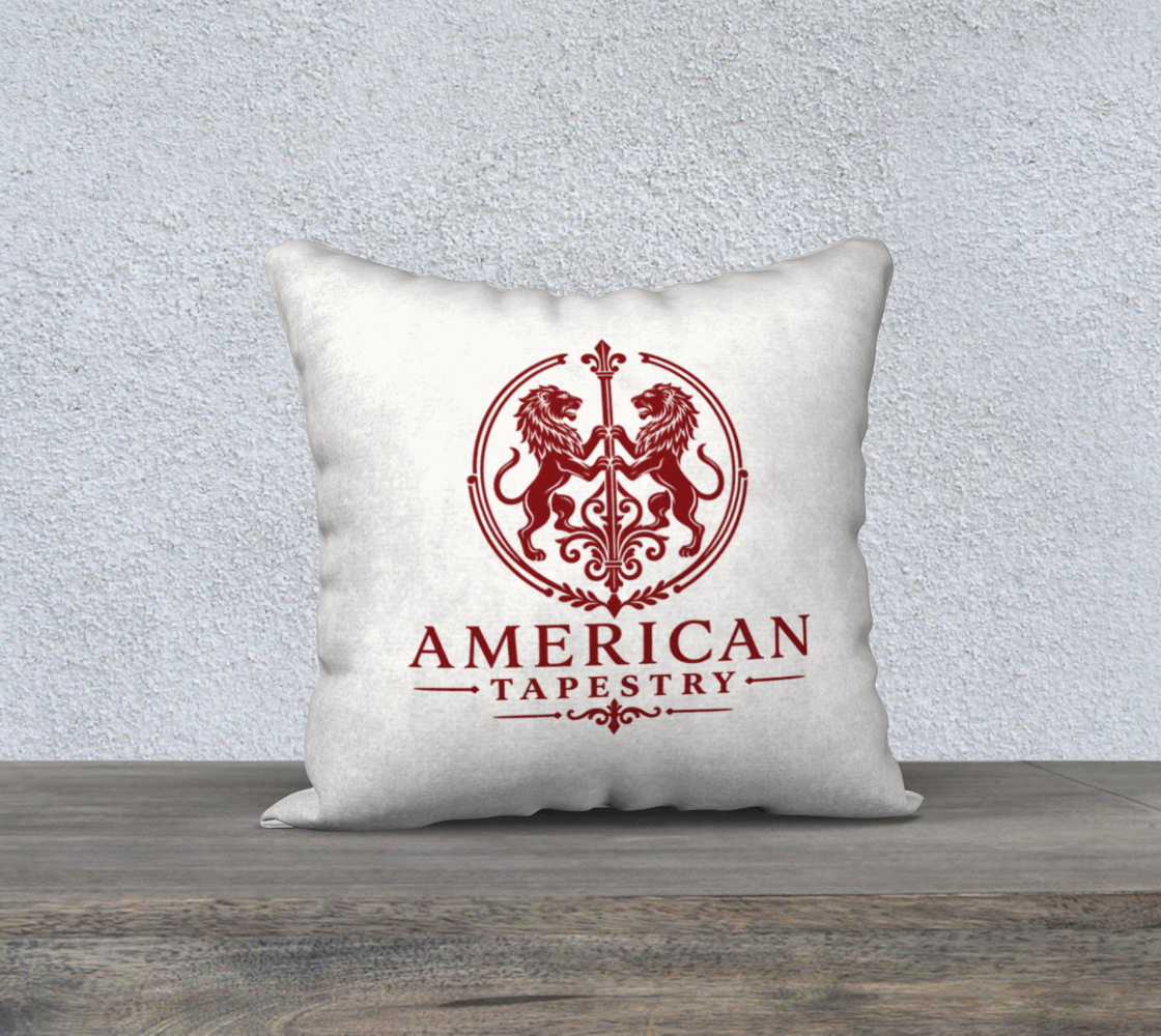 18″ Square Canvas or Cotton Canvas Pillowcase — USS Constitution with Border— Back Emblem in Crimson on White