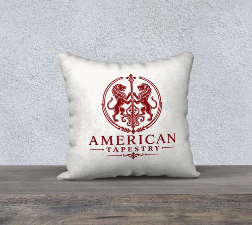 18″ Square Canvas or Cotton Canvas Pillowcase — USS Constitution with Border— Back Emblem in Crimson on White