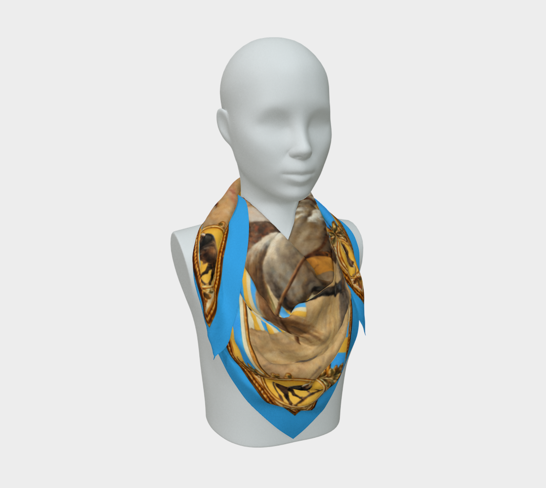 The Matador Collection-100% Silk Scarf-Yellow Bull Cameo with Sky Blue