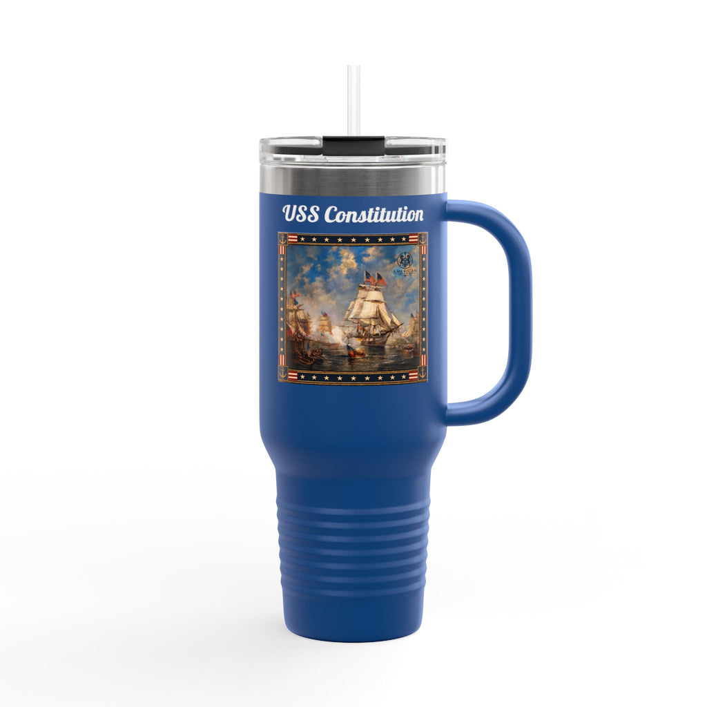 40 oz Insulated Travel Mug — USS Constitution — Multiple Colors in White Text