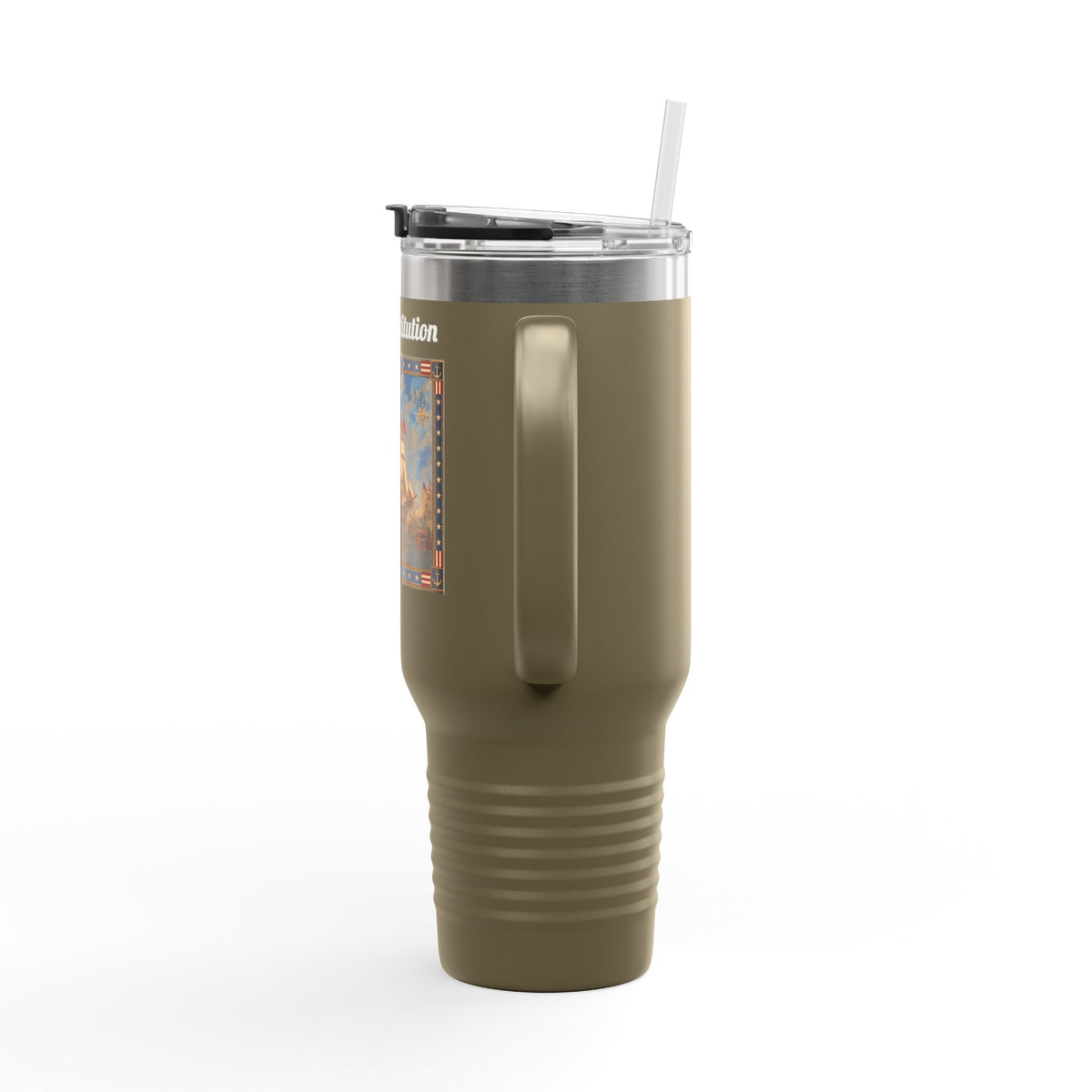40 oz Insulated Travel Mug — USS Constitution — Multiple Colors in White Text