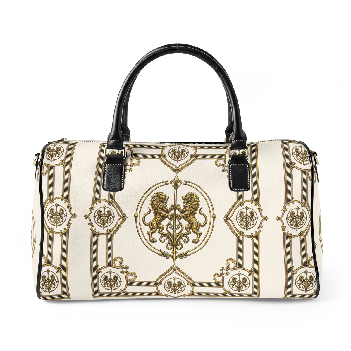 Barrel Bag — Inspired by Louis C. Tiffany (1848–1933) and a French Teacup and Saucer — Gold Lions on Antique White