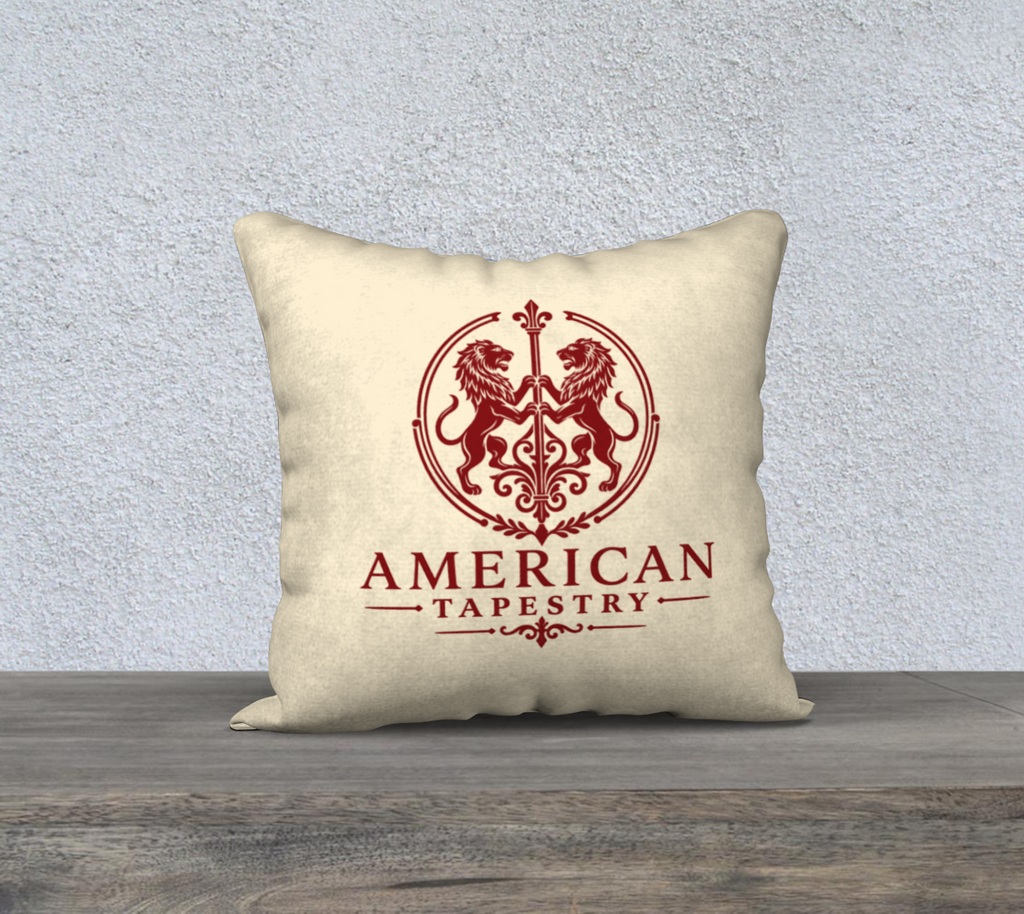 18″ Square Canvas or Cotton Canvas Pillowcase — USS Constitution — Back Emblem in Crimson on Cream