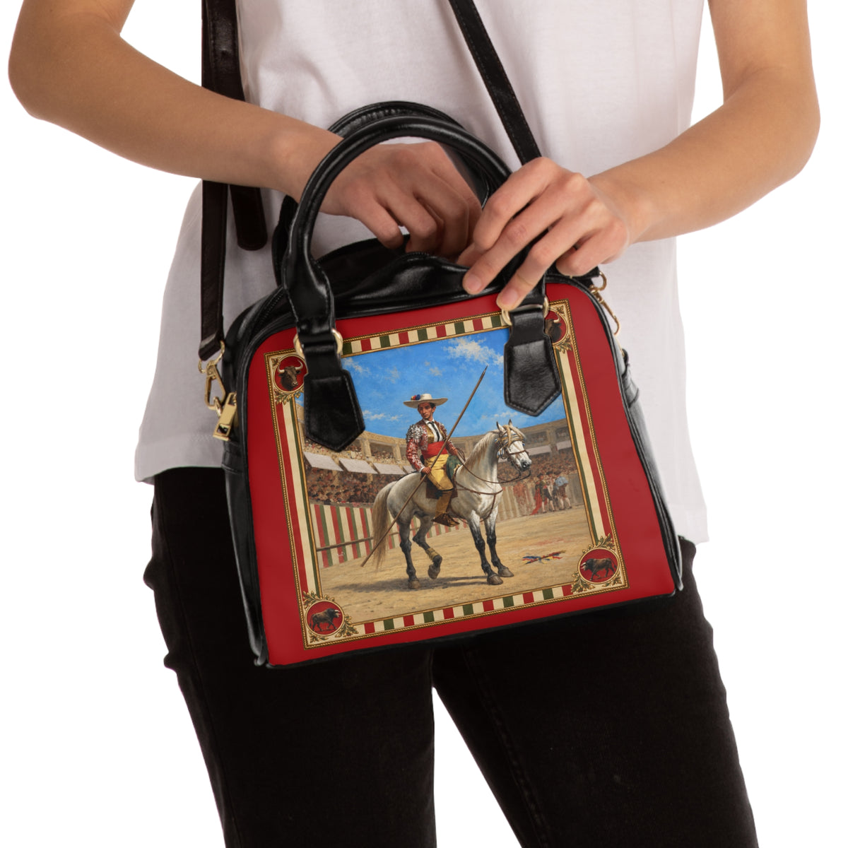 The Matador Collection-Satchel-Red Cameo Bulls with Red