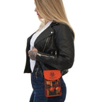 Crossbody Phone Case & Wallet — Interior Scene — Sunrise Ombré with Orange