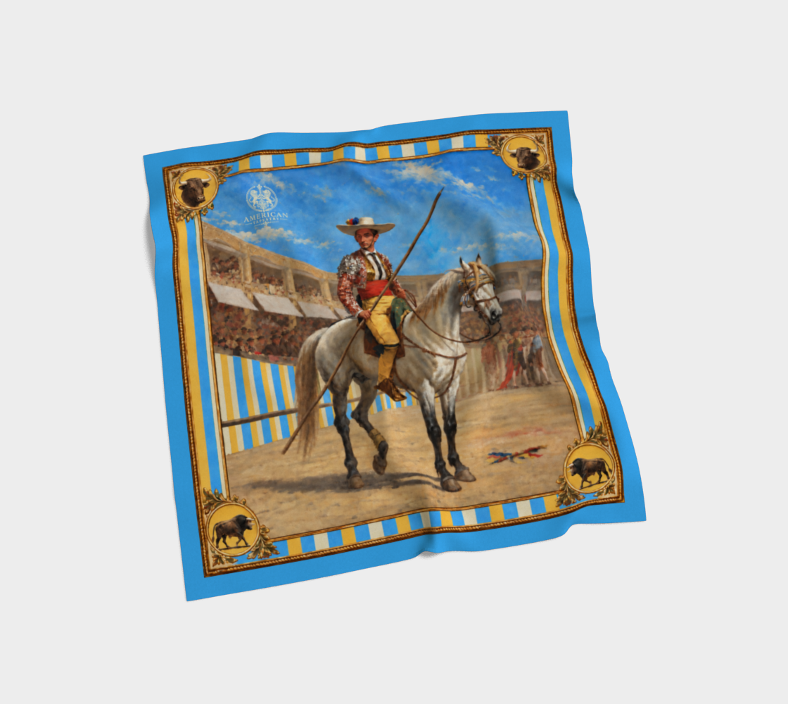 The Matador Collection-100% Silk Scarf-Yellow Bull Cameo with Sky Blue