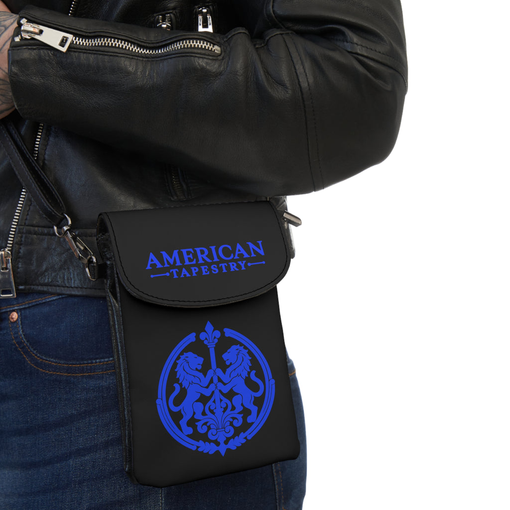Crossbody Phone Case & Wallet — Rainbow Lions — Inspired by Louis C. Tiffany (1848–1933) — Blue