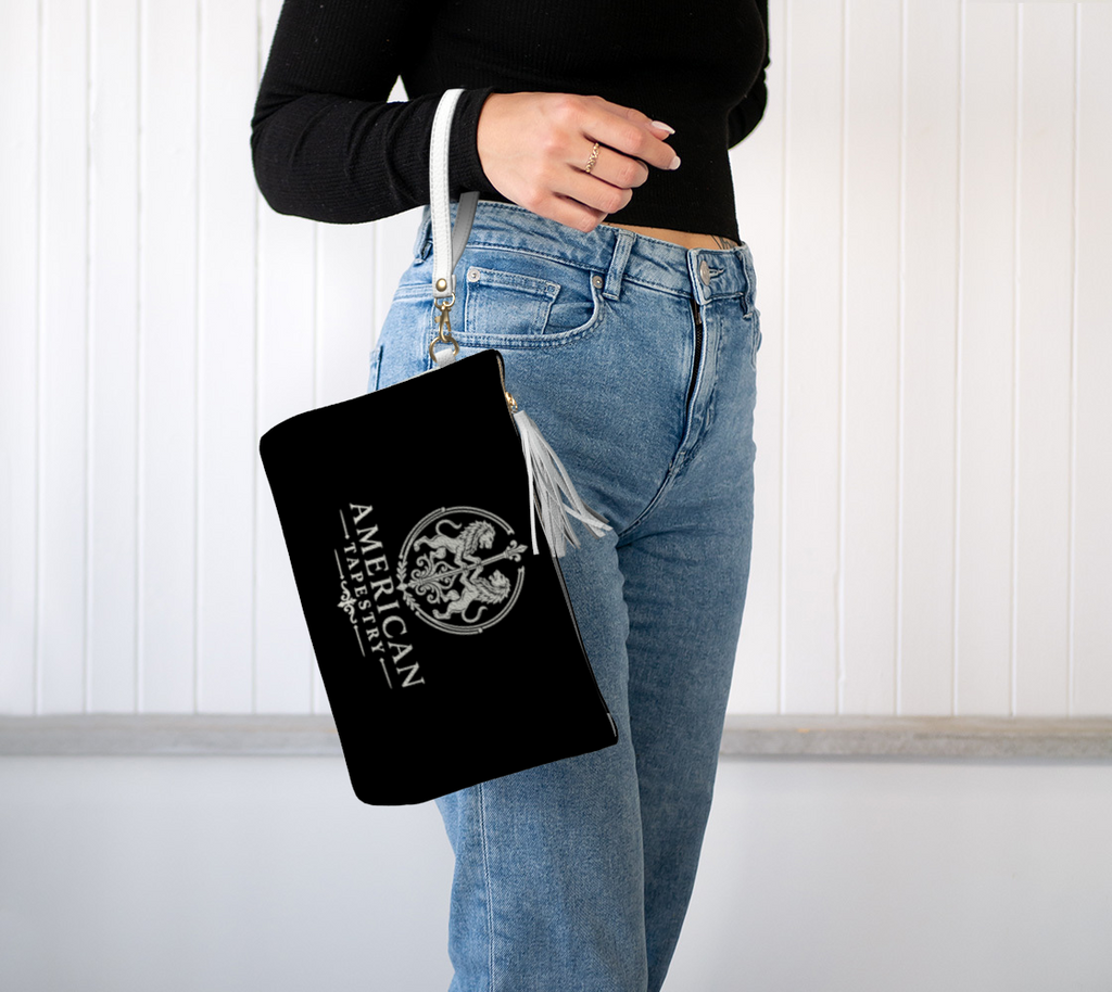 Large Wristlet Bag — Inspired by Louis C. Tiffany (1848–1933) — White Lions on Black