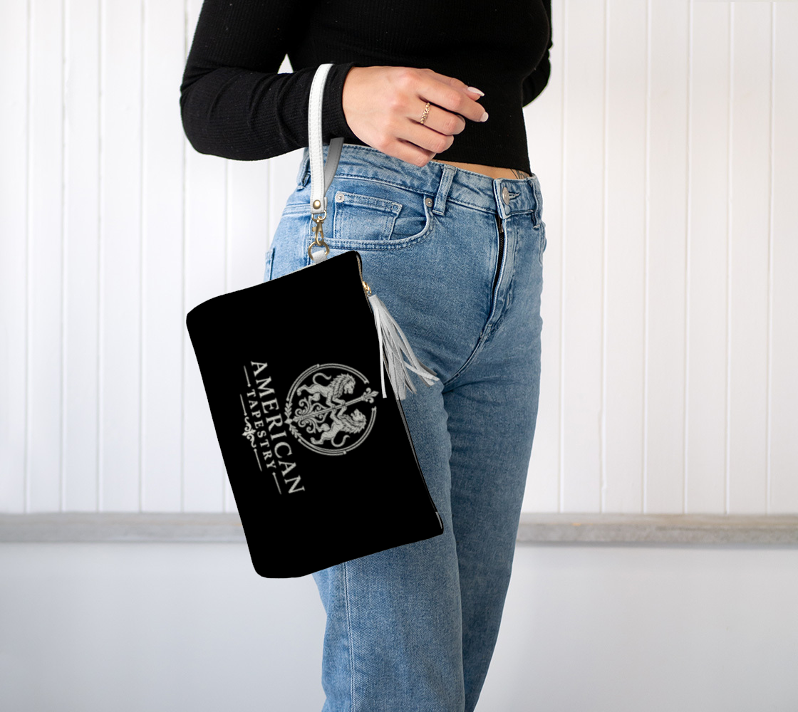 Large Wristlet Bag — Inspired by Louis C. Tiffany (1848–1933) — White Lions on Black