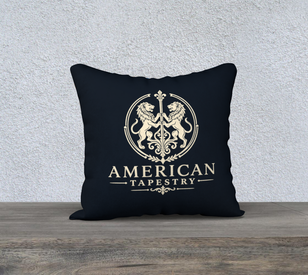 18″ Square Canvas or Cotton Canvas Pillowcase — USS Constitution — Back Emblem in Cream on Dark Navy