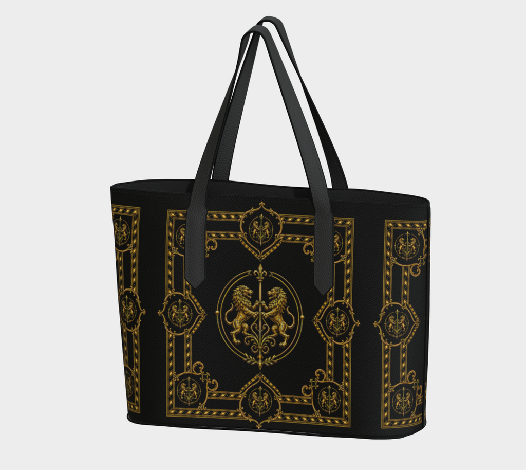 Tote — Inspired by Louis C. Tiffany (1848–1933) and a French Teacup and Saucer — Gold Lions on Black