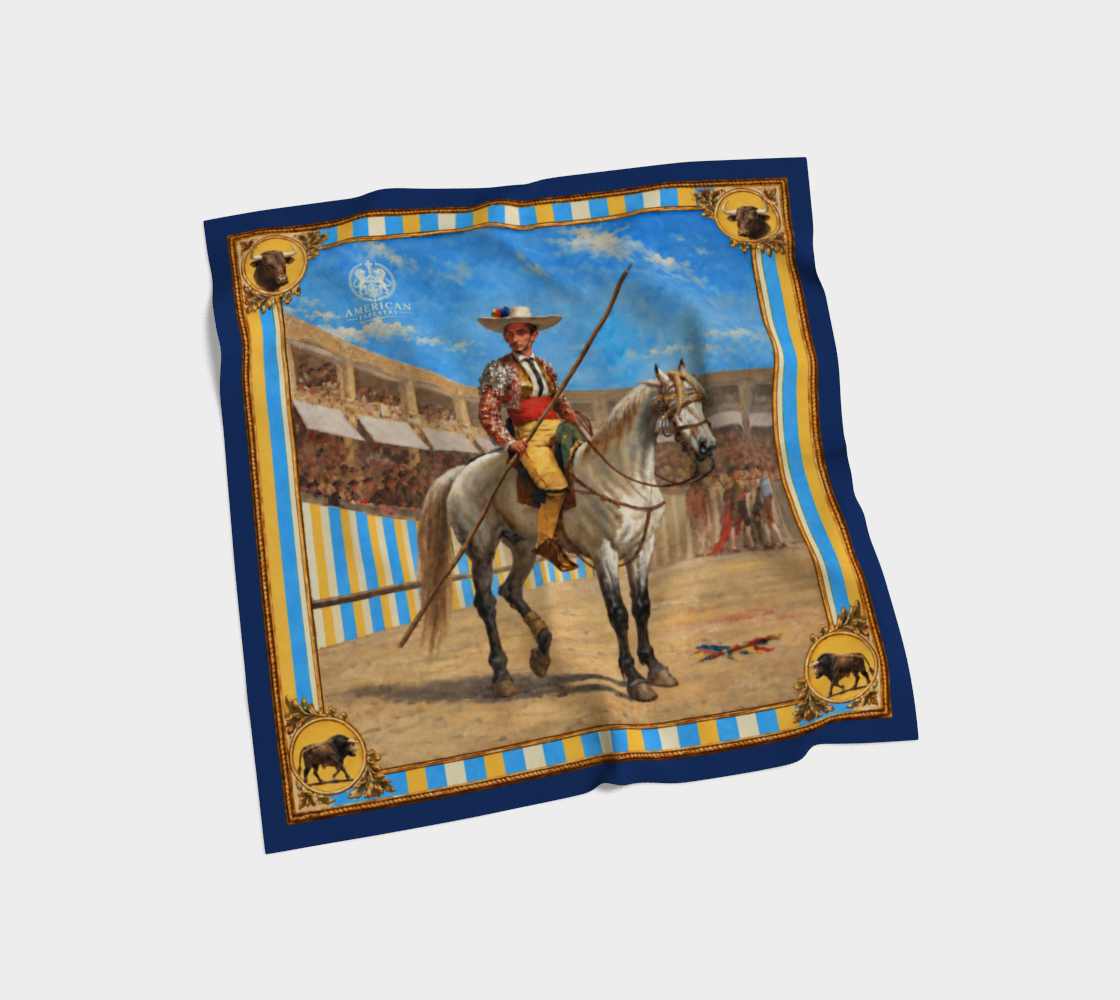 The Matador Collection-100% Silk Scarf-Yellow Bull Cameo with Navy