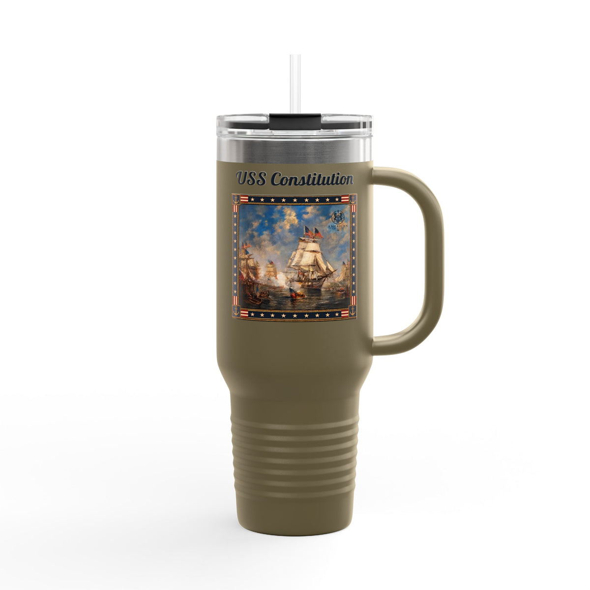 40 oz Insulated Travel Mug — USS Constitution — Multiple Colors in Black Text