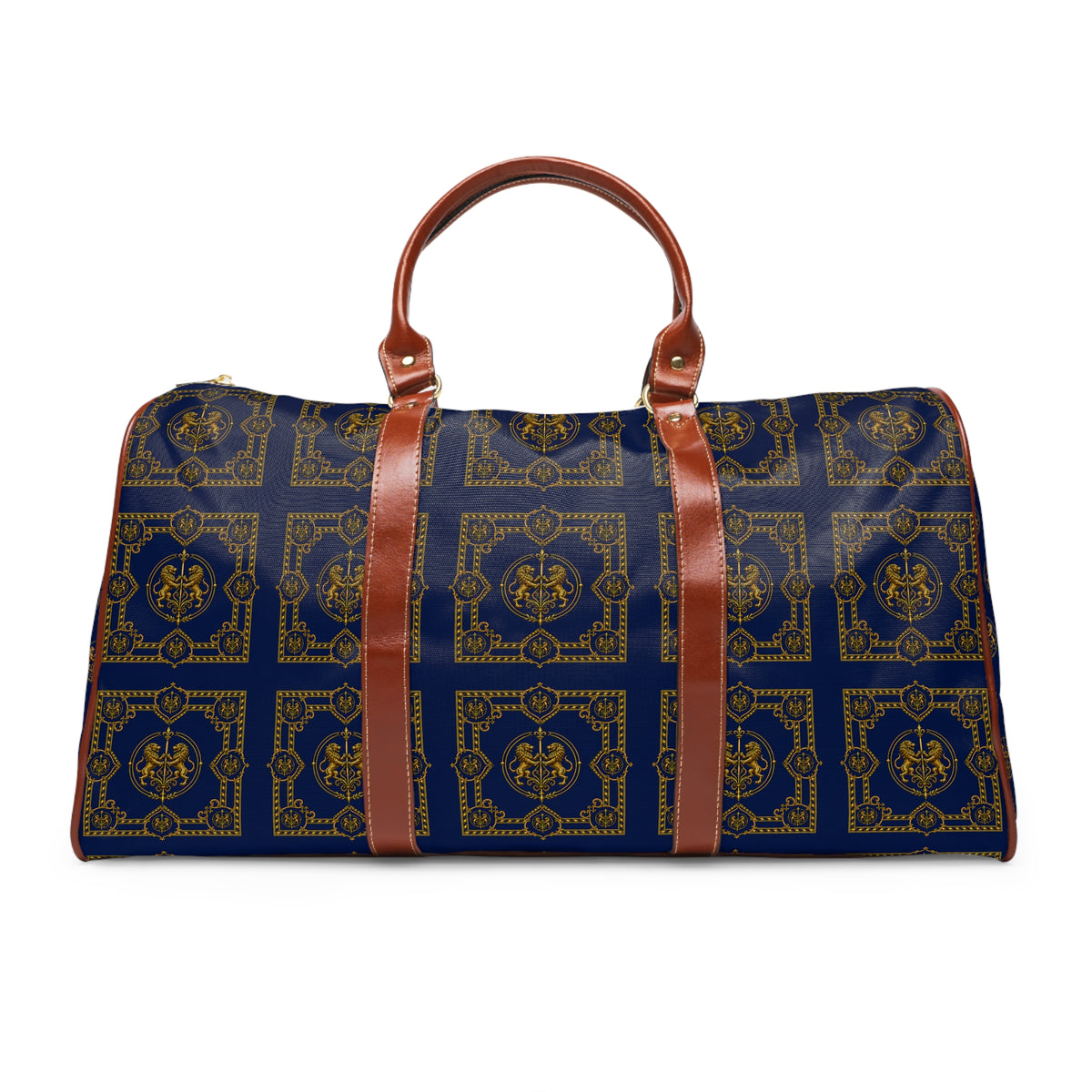 Duffle Bag — Inspired by Louis C. Tiffany (1848–1933) and a French Teacup and Saucer — Gold Lions on Navy