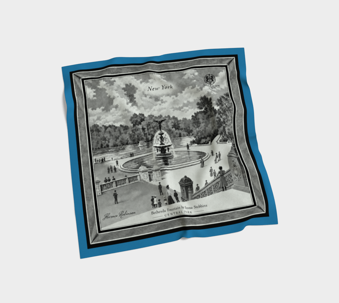 100% Silk Scarf — Bethesda Fountain, Central Park, NYC — Archival Blue