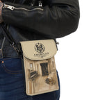Crossbody Phone Case & Wallet — Interior Scene — Taupe
