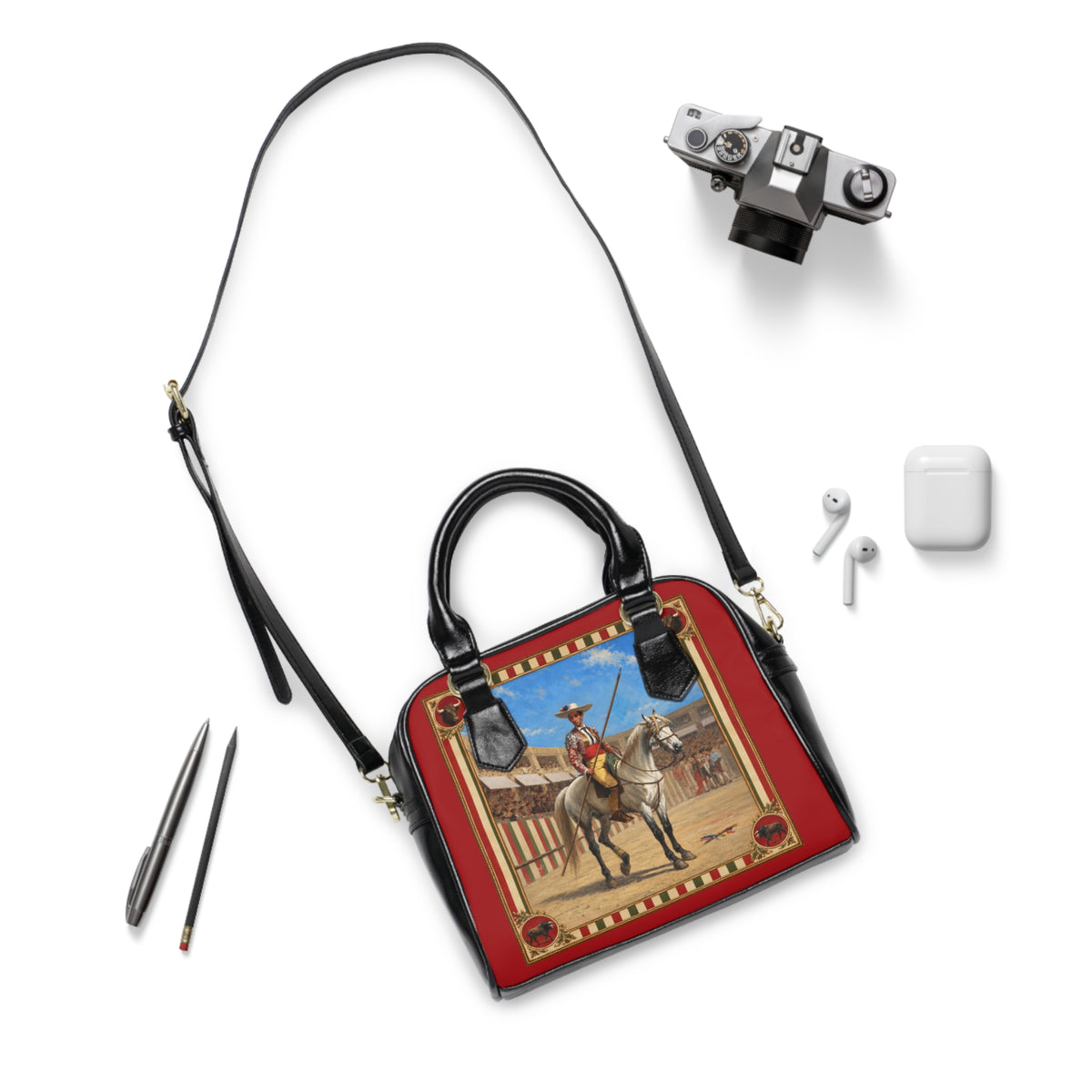 The Matador Collection-Satchel-Red Cameo Bulls with Red