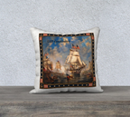 18″ Square Canvas or Cotton Canvas Pillowcase — USS Constitution with Border— Back Emblem in Crimson on White