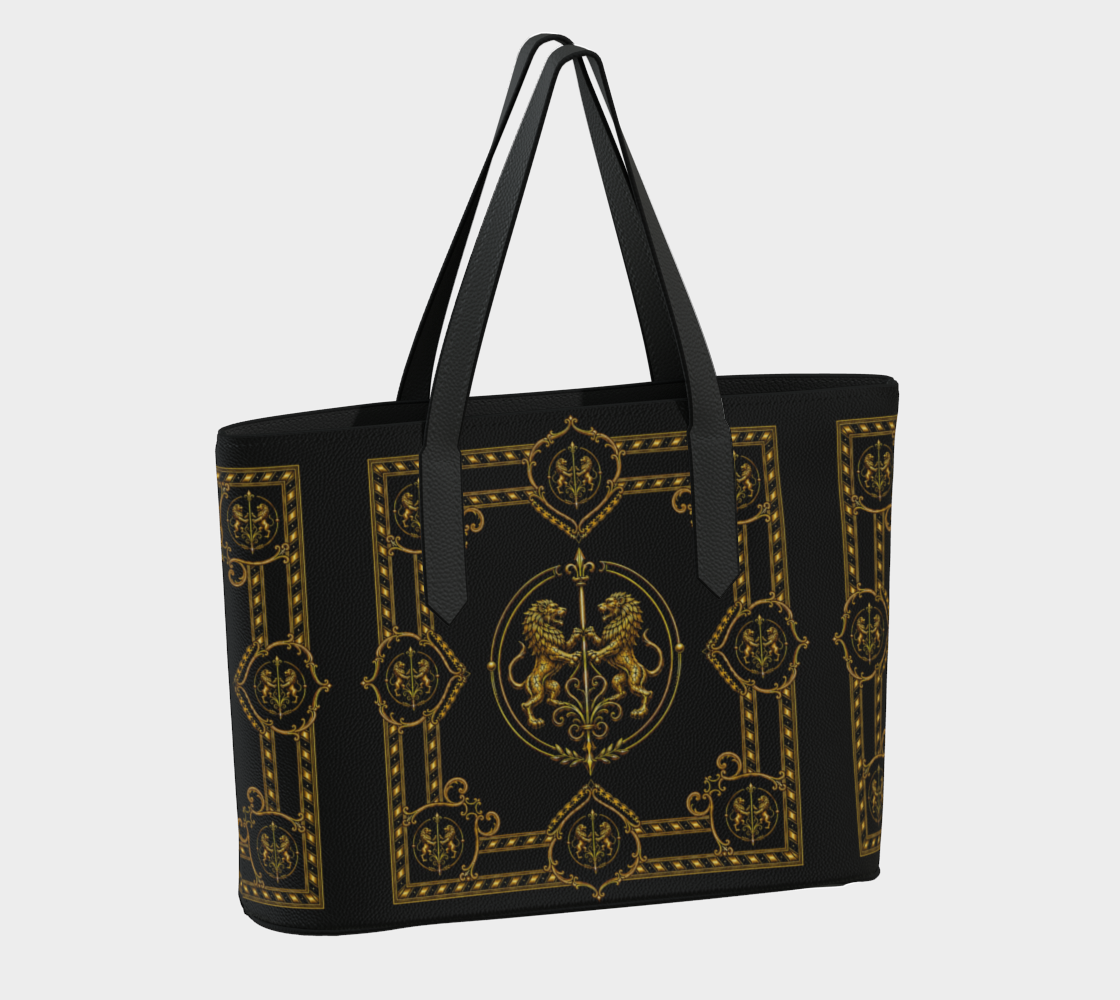 Tote — Inspired by Louis C. Tiffany (1848–1933) and a French Teacup and Saucer — Gold Lions on Black