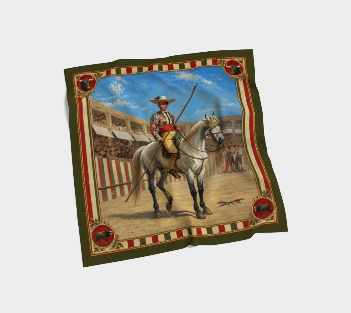 The Matador Collection-100% Silk Scarf-Red Cameo Bulls with Olive