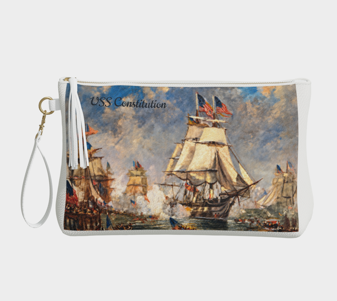 Large Wristlet Bag — Return of the Constitution in White with a Back Deep Navy Emblem