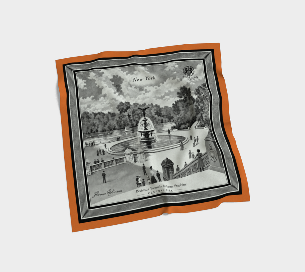 100% Silk Scarf — Bethesda Fountain, Central Park, NYC — Archival Orange