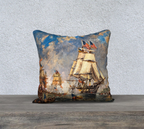 18″ Square Canvas or Cotton Canvas Pillowcase — USS Constitution — Back Emblem in White on Deep Navy