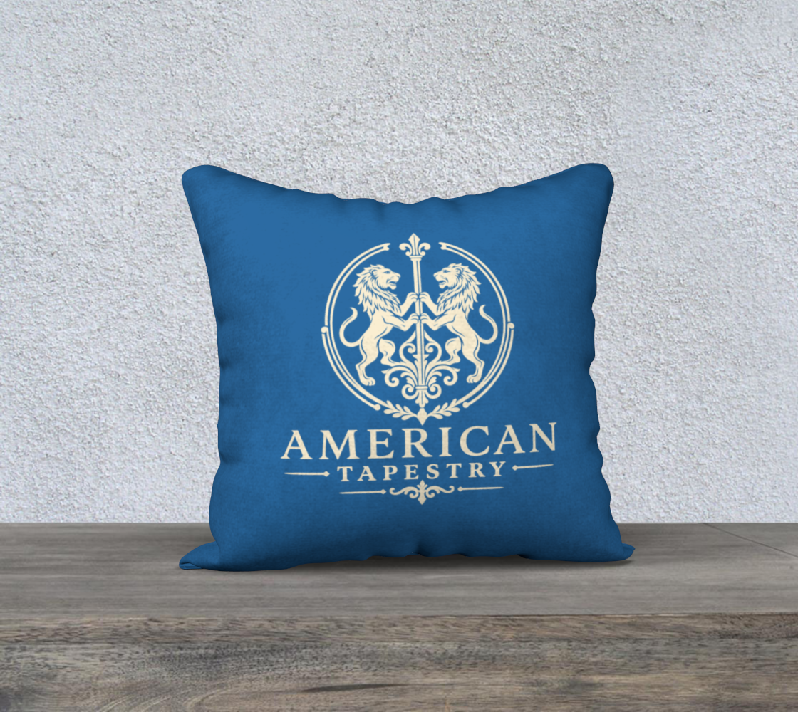 18″ Square Canvas or Cotton Canvas Pillowcase — USS Constitution with Border— Back Emblem in Cream on Sky Blue