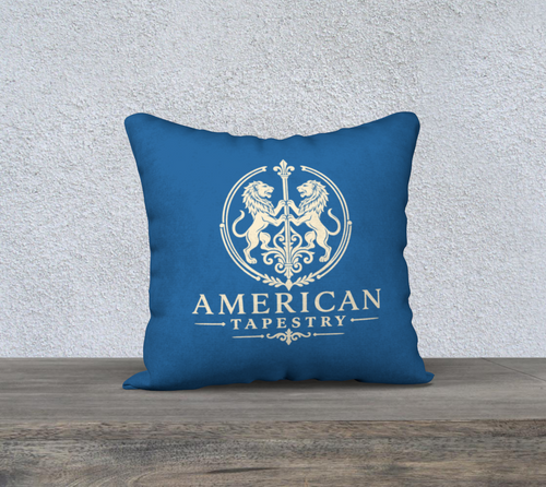 18″ Square Canvas or Cotton Canvas Pillowcase — USS Constitution with Border— Back Emblem in Cream on Sky Blue