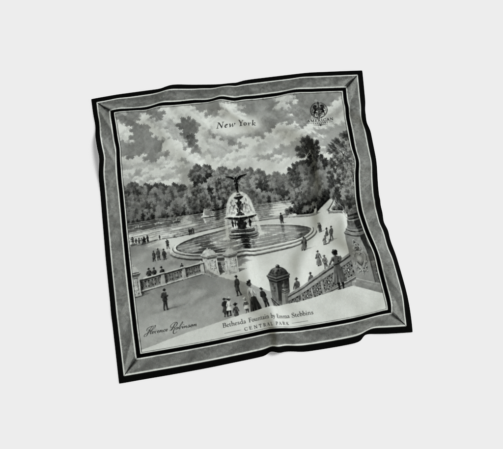 100% Silk Scarf— Bethesda Fountain, Central Park, NYC — Archival Black