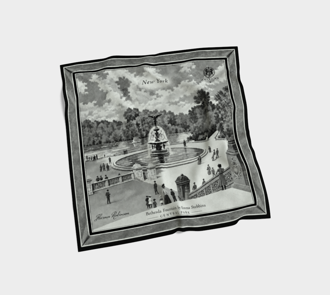 100% Silk Scarf— Bethesda Fountain, Central Park, NYC — Archival Black