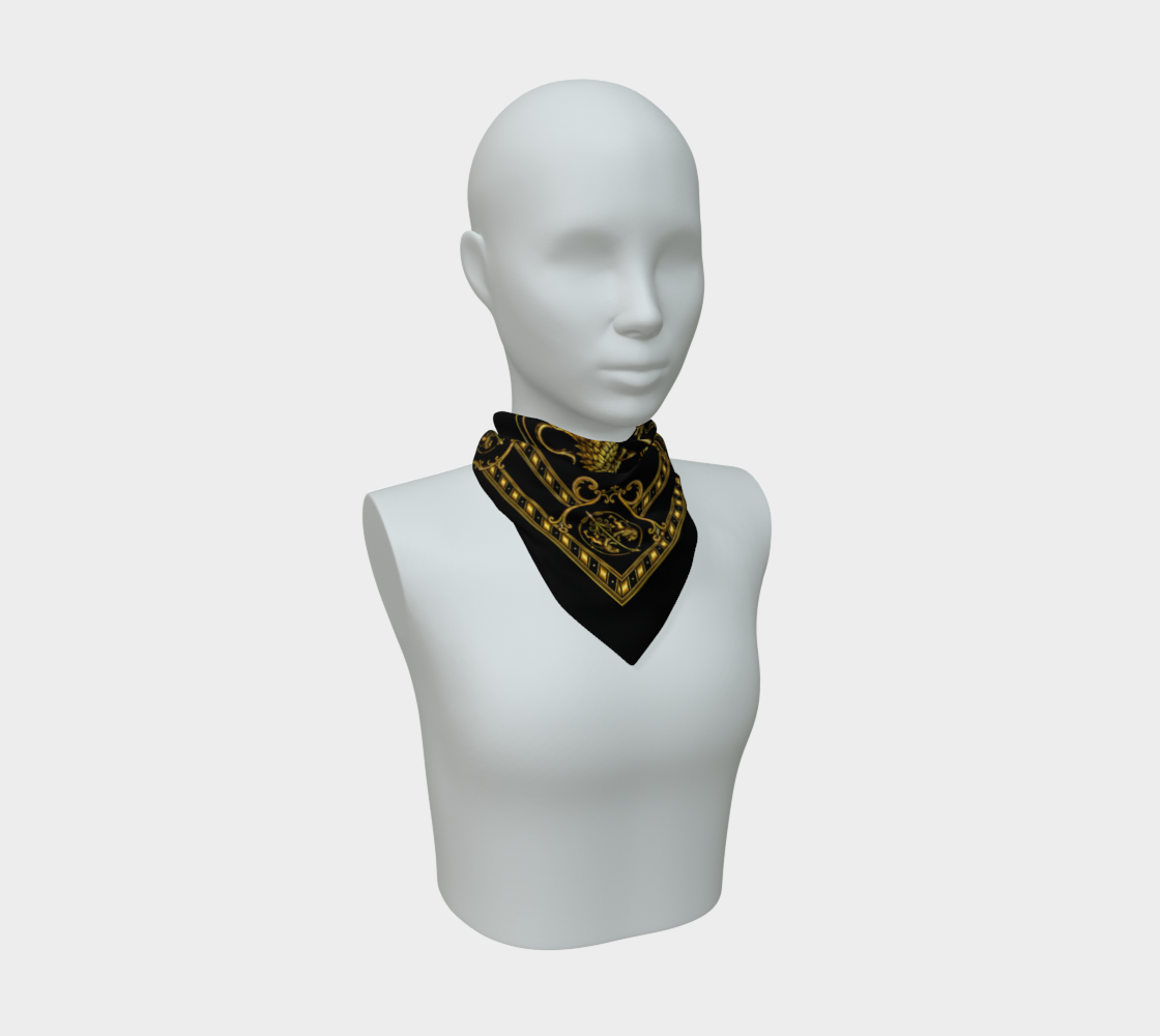 100% Silk Scarf — Inspired by Louis C. Tiffany (1848–1933) and a French Teacup and Saucer — Gold Lions on Black