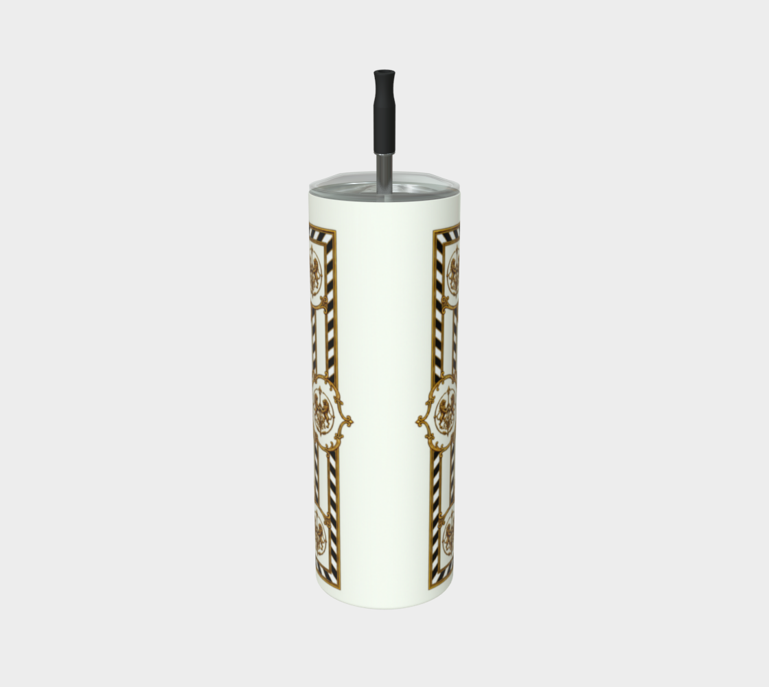 20 oz Steel Tumbler — Inspired by Louis C. Tiffany (1848–1933) and a French Teacup and Saucer — Gold Lions on Antique White